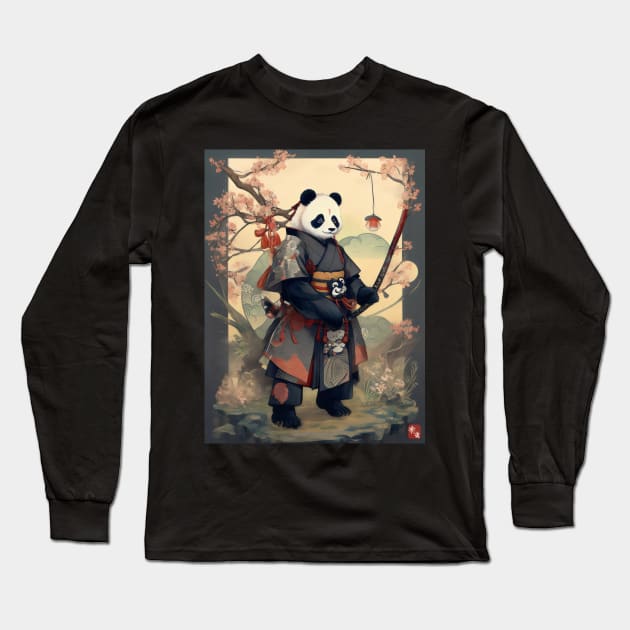 Japanese samurai panda Long Sleeve T-Shirt by Spaceboyishere